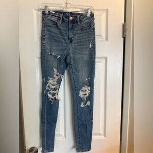 American Eagle Outfitters Distressed Dark Blue Skinny Jeans